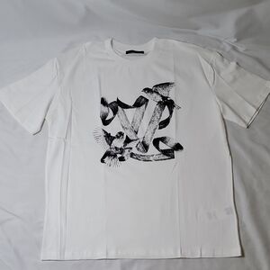 Louis Vuitton White T-Shirt with Black Bird Motif